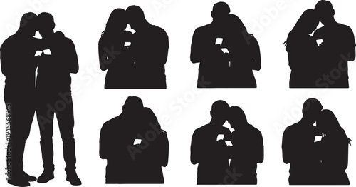 Black Solid Phone Screen Share Hugs Set of Six on White Background