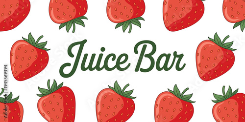 Colorful illustration of strawberries and juice bar text on white background