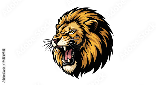 Powerful and majestic roaring lion head vector illustration, perfect for sports mascots, fierce emblems, or a bold brand identity design. Dynamic and aggressive animal artwork