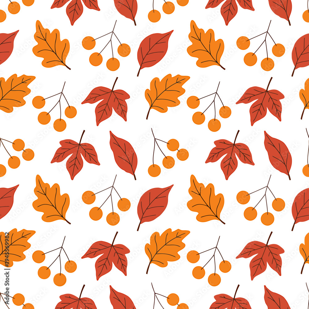 Obraz premium Autumn leaves and berries pattern on white background