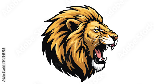 Intense roaring lion head vector illustration, a powerful and majestic wild cat mascot design perfect for sports branding, corporate identity, or strong visual graphics