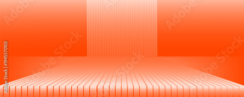 Abstract Orange 3D Podium Background with Vertical Lines – Minimalist Stage for Product Display. vector illustration