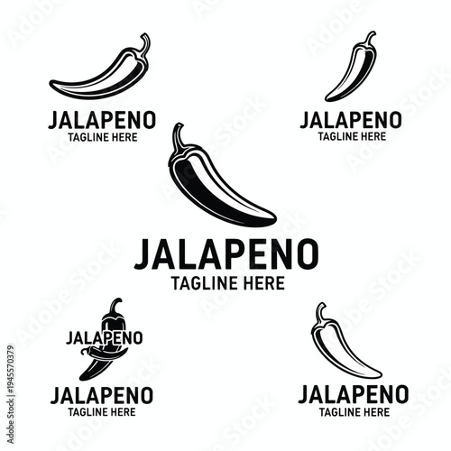 Vector illustration set of stylized jalapeno pepper logo concepts for culinary branding