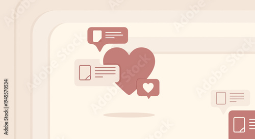 Social Media Love Notification: Heart Icon with Chat Bubbles, Likes, and Messages