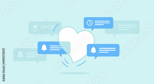 Social Media Notifications Around White Heart Icon - Love, Likes, Engagement
