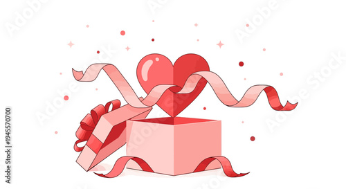 Surprise Heart Gift Box with Ribbon and Confetti - Love Surprise Concept