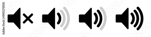 Speaker volume level icon set with mute symbol