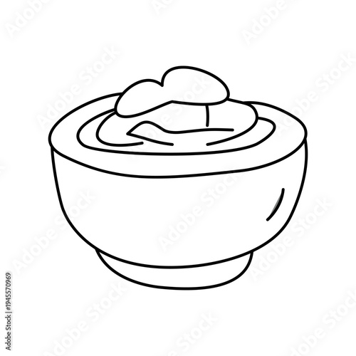 A simple line drawing illustration of a bowl of mashed potatoes or a similar creamy food item