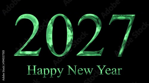 green text with 2027 happy new year on black background. Suitable for new years greetings, invitations, and celebratory designs.