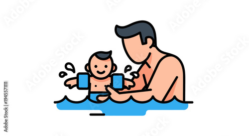 Father and Baby Playing in Water Together.