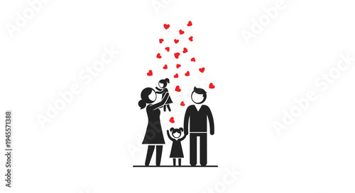Family of Three Releasing Heart Balloons Together.