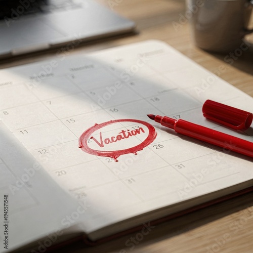 vacation planning on calendar with red pen
