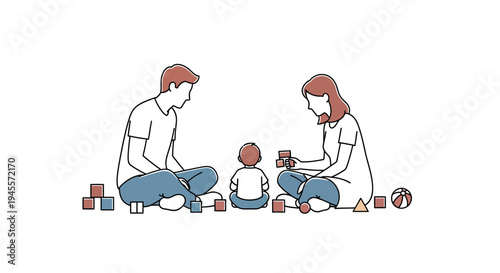 Family Playing Together with Toy Blocks.
