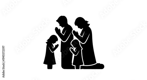 Family Praying Together in Silhouette.