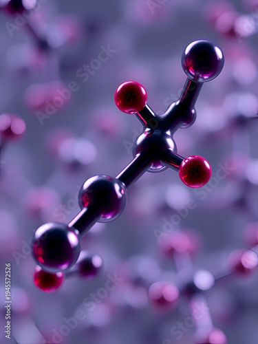 pseudocumene molecular structure, 3d model molecule, aromatic hydrocarbon, structural chemical formula view from a microscope