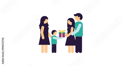 Family Receiving Gift Illustration People Together.