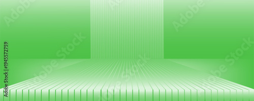 Abstract Green 3D Podium Background with Vertical Lines – Minimalist Stage for Product Display. vector illustration