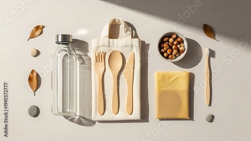 Bamboo Cutlery Set with Reusable Water Bottle and Eco Friendly Kitchen Accessories