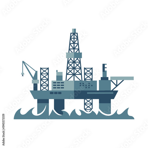 An offshore oil rig platform in the middle of the ocean