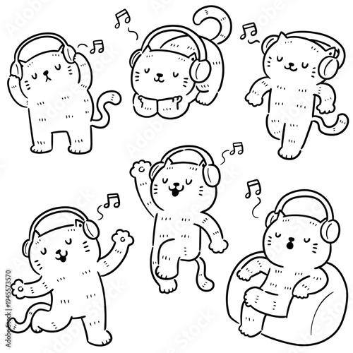 vector set of cat listening music