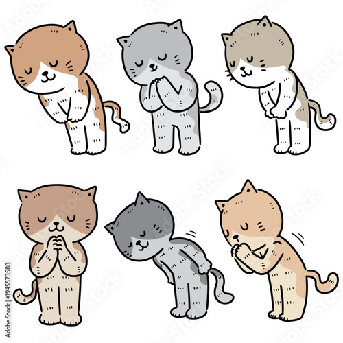 vector set of cat feeling thankful
