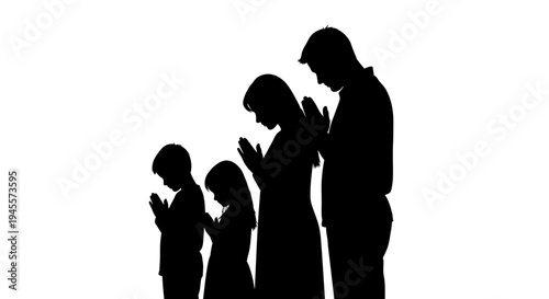 Family Silhouette Praying Together in Harmony.