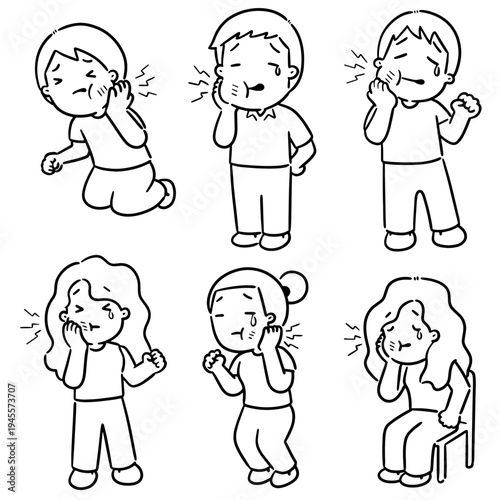 vector set of people got toothache