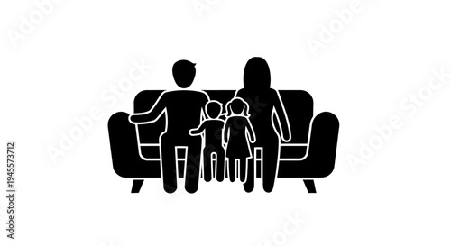 Family Silhouette Sitting on Sofa Together.