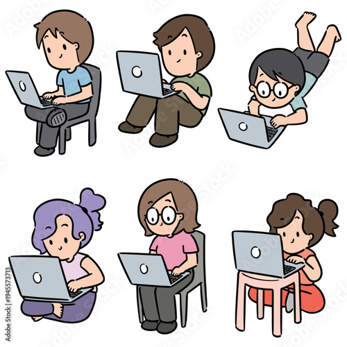 vector set of people using laptop