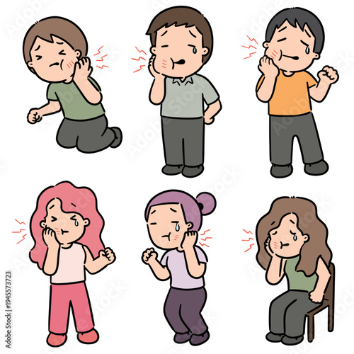 vector set of people got toothache