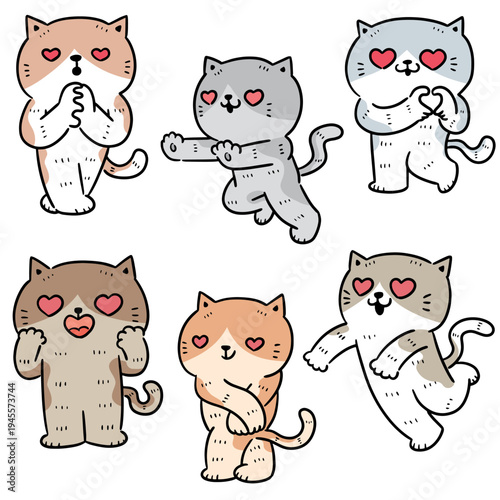 vector set of cat falling in love