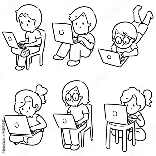 vector set of people using laptop