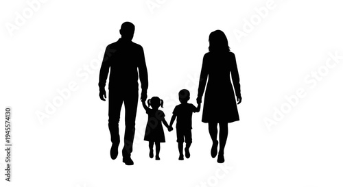 Family Silhouette Walking Together.