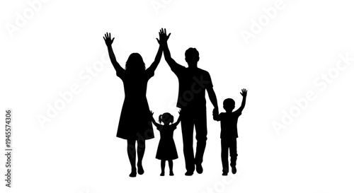 Family Silhouette with Raised Hands Together.