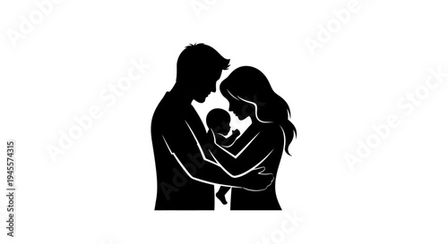 Family Silhouette with Newborn Baby.