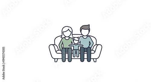 Family Sitting Together on Sofa Illustration.