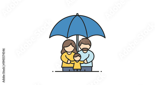Family Standing Together Under Blue Umbrella.