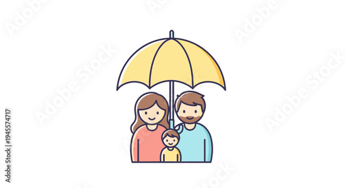 Family Standing Together Under Yellow Umbrella.