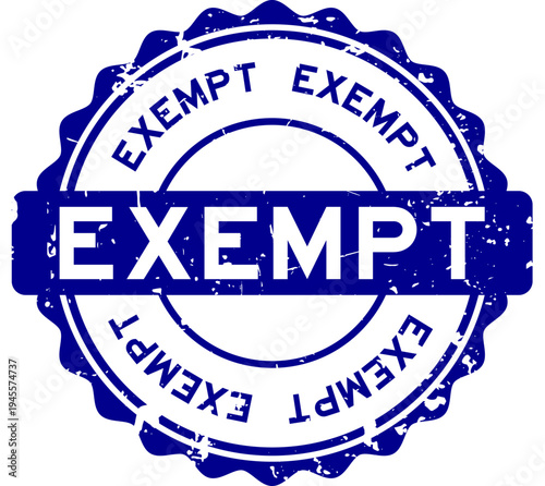 Grunge blue exempt word round seal stamp on white background