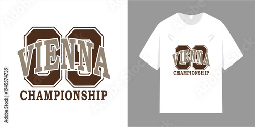 Vintage typography t-shirt design, championship slogan, print with dot pattern, numbers and European city text for graphic t-shirt, t-shirt or hoodie