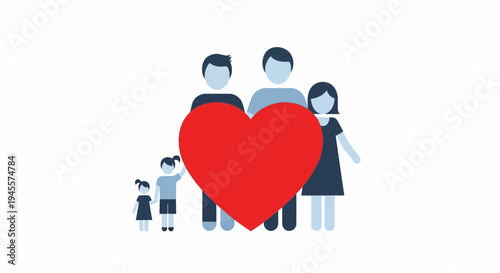 Family Standing Together with Heart Symbol.