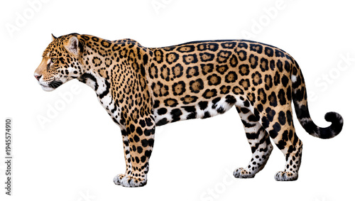 Canvas Print Isolated majestic spotted jaguar standing with an alert gaze, powerful wild cat