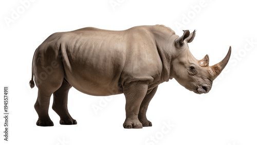 Photography Isolated majestic rhinoceros standing in profile, powerful horned mammal from Af