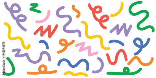 Colorful squiggle doodle seamless pattern with playful hand drawn scribble lines