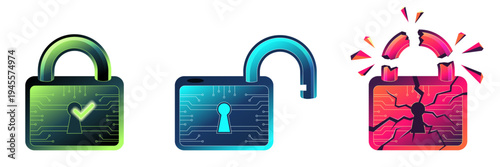 Cyber Security Digital Padlock Icon Set