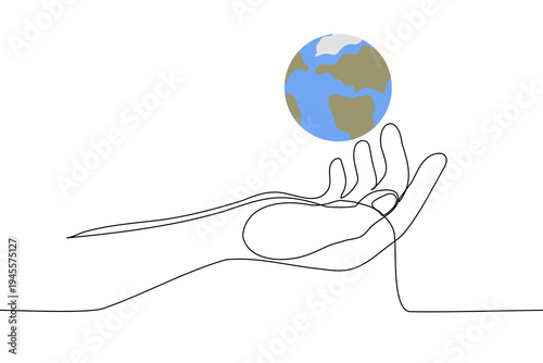 human hand holding a small version of planet Earth, representing global care, ecology