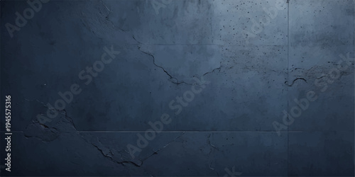 Old dark blue grunge wall background with a rough vintage concrete texture and dirty gray stone pattern for a blank cement surface backdrop