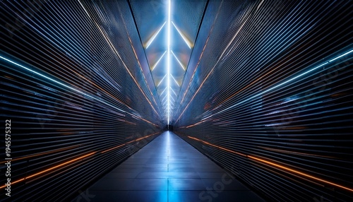 Background Of An Empty Black Corridor With Neon Light Abstract Background With Lines And Glow