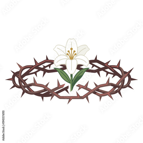 Crown of Thorns and Single White Lily Center