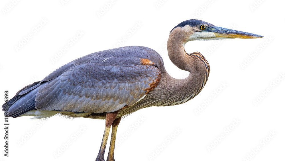 Fototapeta premium Isolated majestic Great Blue Heron, a large wading bird standing gracefully with elegant posture
